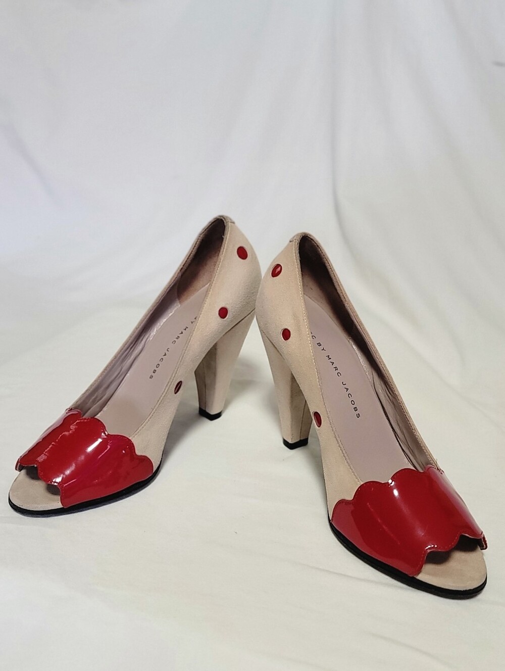 Marc by Marc Jacobs Beige Suede Heels with Red Polka Dots - Picture 8 of 13